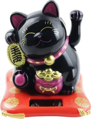 Produktbild von Glückskatze Maneki-neko Talisman schwarz Solar 7,5cm Winkekatze Lucky cat