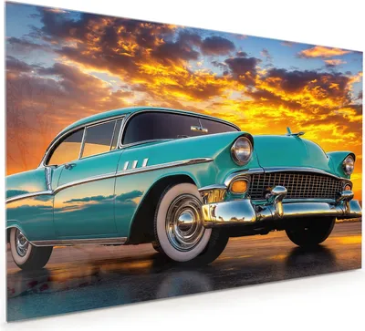 Produktbild von Küchenrückwand Spritzschutz Glas mit Motiv Retro Oldtimer 40 x 40 cm