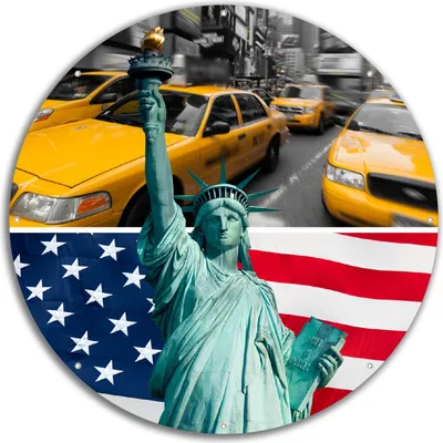 Produktbild von Wallario rundes Outdoor-Poster für Garten oder Balkon, Motiv New York Collage, 60 cm Durchmesser