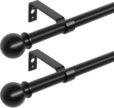 Productafbeelding van Ibenzoa® 2-delige set gordijnstangen – zwart en matwit, voor wandmontage, verstelbaar, 300 cm (zwart), Ø16 mm, met kogelvormige uiteinden
