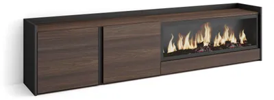 Image de PULLER Meuble tv effet bois de chêne et noir 212x35x50cm cheminée effet feu