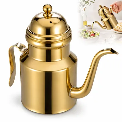 Produktbild von Ölspender Küche aus Edelstahl 450ml, Ölkanne mit tropffreiem Ausgießer, Olivenöl Spender für Essig, Gewürze und Kochen, goldfarben