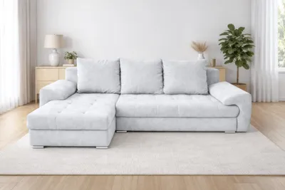 Produktbild von AX LIVING Manisa Wohnzimmer Couch L Form Couch hellgraues Schlafsofa L