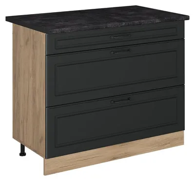 Productafbeelding van Keukenonderkast Vicco R-Line Antraciet landelijk/Goudkleurig Eiken 100 cm antraciet werkblad, Model 71628