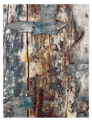 Produktbild von TT Home Moderner Teppich Wohnzimmer Kunstvoll Holzplatten Design Meliert Gelb Blau weiß Größe 120x170 cm