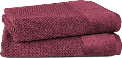 Produktbild von Pure Label 2-TLG. Badetücher Set mit Anhängeschlaufe aus 100% Baumwolle, saugstark und weich| 2 Badetücher aus Baumwolle 70x140 cm, Beere