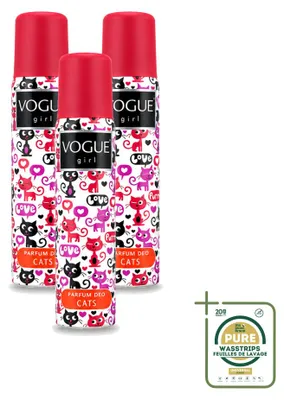 Productafbeelding van 3 x Vogue Girl Cats Deodorant - Witte chocolade en jasmijn - 100 ml - Voordeelverpakking - 3 stuks