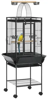 Obrázek produktu pro Klec pro papoušky - klec pro ptáky - 2 hrazdy - žebřík - ocel - 62,5 x 62,5 x 156 cm - šedá barva