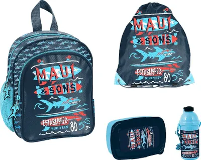 Obrázek produktu pro Maui & Sons Sada batohů do školky 4ks s motivem žraloka pro KiTa Crèche Mateřská škola Volný čas