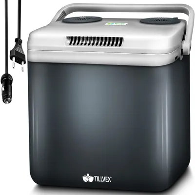 Produktbild von tillvex Kühlbox elektrisch 32L Grau | Mini-Kühlschrank 230 V und 12 V für KFZ Auto Camping | kühlt & wärmt | ECO-Modus