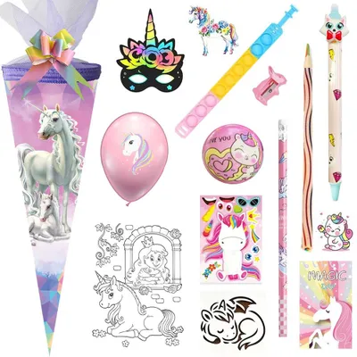 Produktbild von Nestler Schultüte Einhorn Märchenwald 50 cm gefüllt