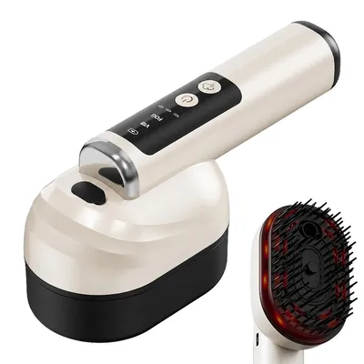 Produktbild von Elektrische Kopfhautmassagebürste, EMS Mikrostrom & Rotlicht Haarpflegebürste, Kopf-Massagekamm mit Massagezacken