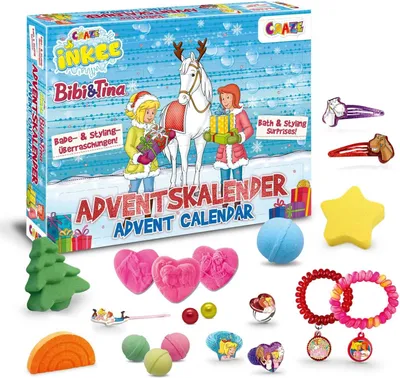 Immagine prodotto di Calendario dell'Avvento per bambini INKEE Bibi & Tina - Calendario dell'Avvento giocattolo per il bagno con bombe da bagno e accessori di bellezza