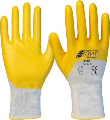 Produktbild von NITRAS Nitrilhandschuh, 3/4 Nitril beschichtet (gelb), auf B