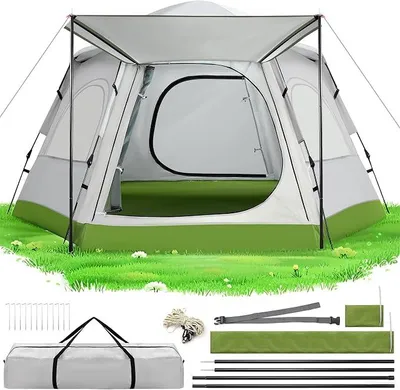 Imagen del producto de Tienda de campaña para 4 personas, 100% impermeable, con protección UV, ligera y estable. Tienda de campaña tipo cúpula con malla transpirable y mosquitera. Ideal para familias, camping, jardín y viajes