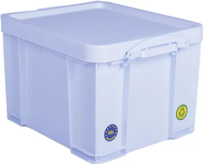 Produktbild von Really Useful Box – Box Aufbewahrungsbox 35 Liter, neonweiß mit weißen Griffen