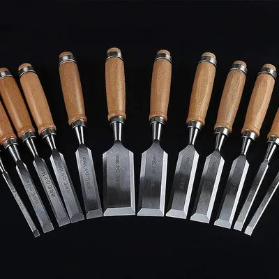 Imagen del producto de Meißel, juego de 12 cinceles de madera, de 6 a 38 mm. Juego de cinceles robusto fabricado en acero cromo-vanadio, herramientas profesionales para carpintería, tallado y trabajos en madera
