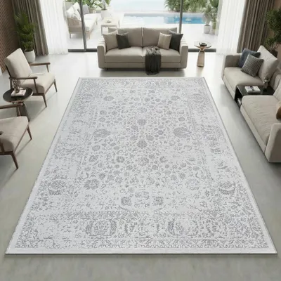 Produktbild von Teppich Grau mit Ornament Muster pflegeleicht Größe - 140 x 200 cm