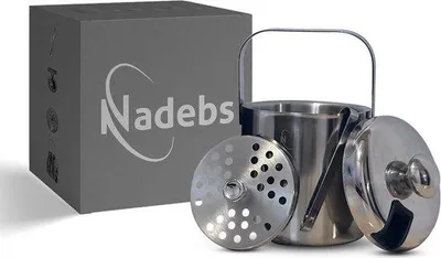 Produktbild von Famanu Eiswürfelbehälter mit Deckel und Zange - 100% BPA-frei aus Edelstahl - doppelwandig - 1,3 Liter