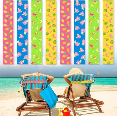 Imagen del producto de Juego de cintas para toallas, 8 unidades, elásticas y resistentes al viento, para sillas de playa y piscinas