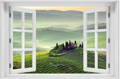 Produktbild von Wallario Wandbild mit Fenster-Illusion: Toskana in Italien, Größe: 61 x 91,5 cm, Poster mit weißem Aluminiumrahmen