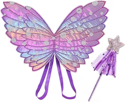 Image de Ensemble d'ailes de papillon pour enfants, comprenant 2 ailes, une baguette magique et un serre-tête, de couleurs vives, idéal pour les déguisements