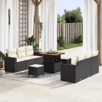Image de Maison Exclusive - Ensemble de canapés de jardin 9 pièces en polyrotin noir