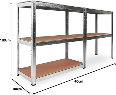 Imagen del producto de Estantería de metal galvanizado, con 5 estantes, dimensiones 90 cm de largo x 40 cm de profundidad x 180 cm de alto, ideal para talleres y almacenes