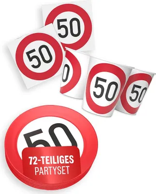 Produktbild von Happy Birthday 50 3-teiliges Party-Set mit 16 Papptellern, 16 Pappbechern und 40 Servietten