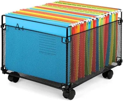 Produktbild von PolkaHome® Fahrbarer Dokumentenwagen – Aufbewahrungssystem für 80 Hängemappen, Schwalbenschwanzgitter-Konstruktion, Schwarz