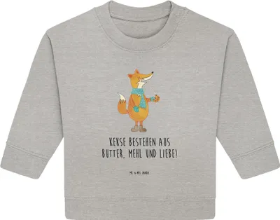 Produktbild von Mr. & Mrs. Panda Organic Baby Pullover Fuchs Keks 6. - 12. Monat - Heather Grey - Geschenk, Weihnachtlich, Bullover, glücklich, Frieren, Kekse, Weihnachten, Füchse
