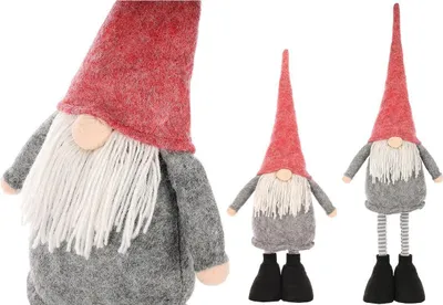 Zdjęcie produktu dla Dekoracja świąteczna skrzat na teleskopowych nogach 64-79 cm - szara figurka świąteczna, ręcznie robiona, z regulacją wysokości, Saska Christmas