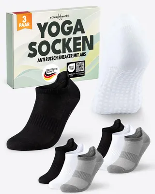 Produktbild von Pilates Yoga Sneaker Socken Damen Herren ABS-Noppen - 70204T Schwarz/Weiß/Grau 39-42 3 Paar