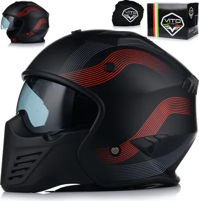 Produktbild von Jet helm mit Sonnenblende | VITO BRUZANO | Rollerhelm trial helm | ECE 22.06  | Motorradhelm mit abnehmbarem Kinnriemen | M (57-58cm)