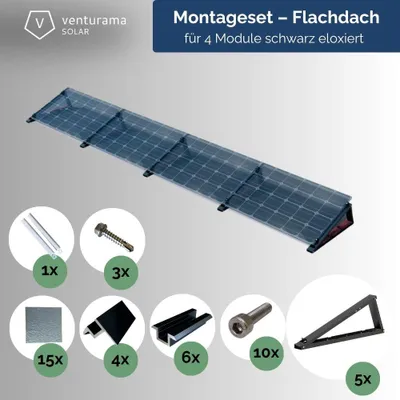 Produktbild von FlatFlex - Flachdach-Aufständerung Set Black Line für 4 PV-Module nebeneinander