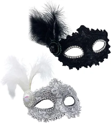 Produktbild von 4 Stück Maskerade Maske mit Feder, Frauen Venezianische Maske Halloween Party Cosplay Karneval Maske Karneval Augenmaske für Fasching Spitzenmaske Kostüm Party