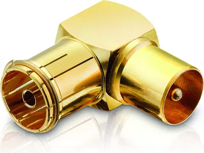 Produktbild von adaptare 60711 90-Grad-Winkel Adapter mit IEC-TV-Antenne Stecker und Buchse vergoldet gold