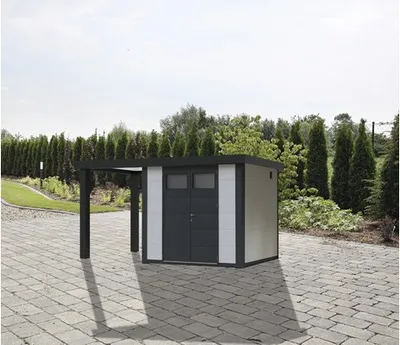 Produktbild von Gartenhaus Classico 3024 inkl. Regenrinne mit Seitendach links 486 x 258 cm weiß