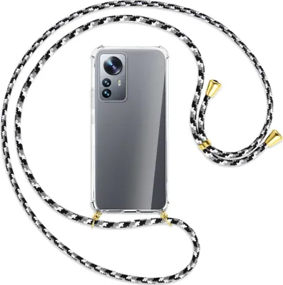 Produktbild von Handykette Backcover-Schutzhülle mit Band (Metall goldfarben) für Xiaomi 12 Pro - schwarz/grau/weiß