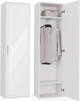 Obrázek produktu pro Šatní skříň se zrcadlem DUO – moderní design, funkční úložný prostor | Barva: matná bílá