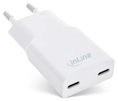 Image de InLine® USB bloc d'alimentation chargeur Dual USB-C, PD, PPS, 30W, blanc