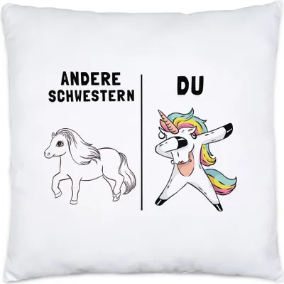 Produktbild von Andere Schwestern Du Kissen inkl. Füllung beste Schwester der Welt Einhorn Geschwister Lieblingsschwester 40x40cm