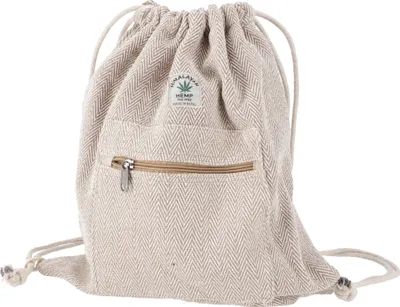 Produktbild von Ethno Hanf Rucksack mit Fischgrätenmuster, Turnbeutel, Sportbeutel - Braun, Uni - Erwachsene, Hanf,Baumwolle, 40*35*15 cm, Ausgefallene Stofftasche