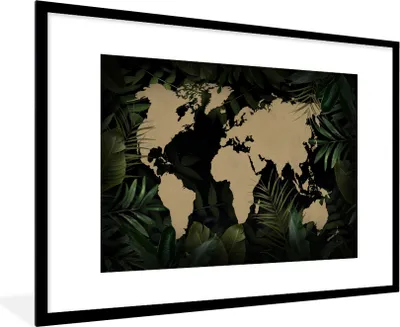 Produktbild von MuchoWow® MuchoWow® Gerahmtes Poster Weltkarte - Braun - Pflanzen 90x60 cm - Poster mit zchwarzem Bilderrahmen - Wanddekoration - Fotos