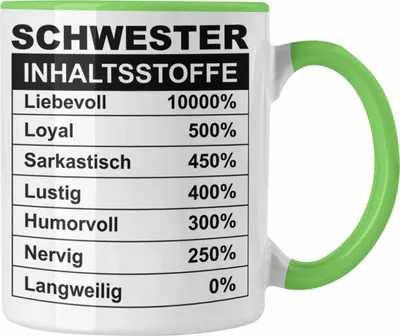 Produktbild von Trendation - Tasse für Schwester Geschenk Spruch Sprüche Geschenkidee Beste Schwester Inhalsstoffe Geburtstag (Grün)