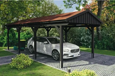 Produktbild von Einzelcarport SKAN HOLZ Fichtelberg inkl. Pfostenanker, rote Dachschindeln 317 x 808 cm anthrazit