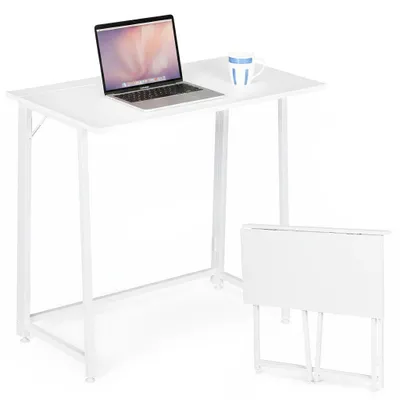 Image de Bureau d'ordinateur pliable, 80x45 cm, table pour ordinateur portable, blanc, style moderne, marque ModernHome