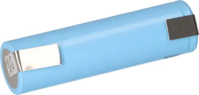 A single battery with metal connectors on a white background.