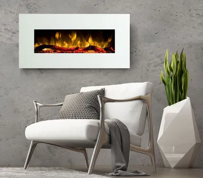 Produktbild von Glow Fire Elektrokamin 'Pluto' | LED Wandkamin in weiß mit Heizung (1500 W) | HxBxT: 49x110x13,6 cm