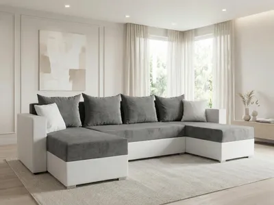 Produktbild von Wohnlandschaft mit Schlaffunktion Beno - U-Form Couch, Ecksofa mit Bettkasten, Couchgranitur mit Bettfunktion, Polsterecke (Weiß + Dunkelgrau (Cayenne 1111 + Enjoy 23))